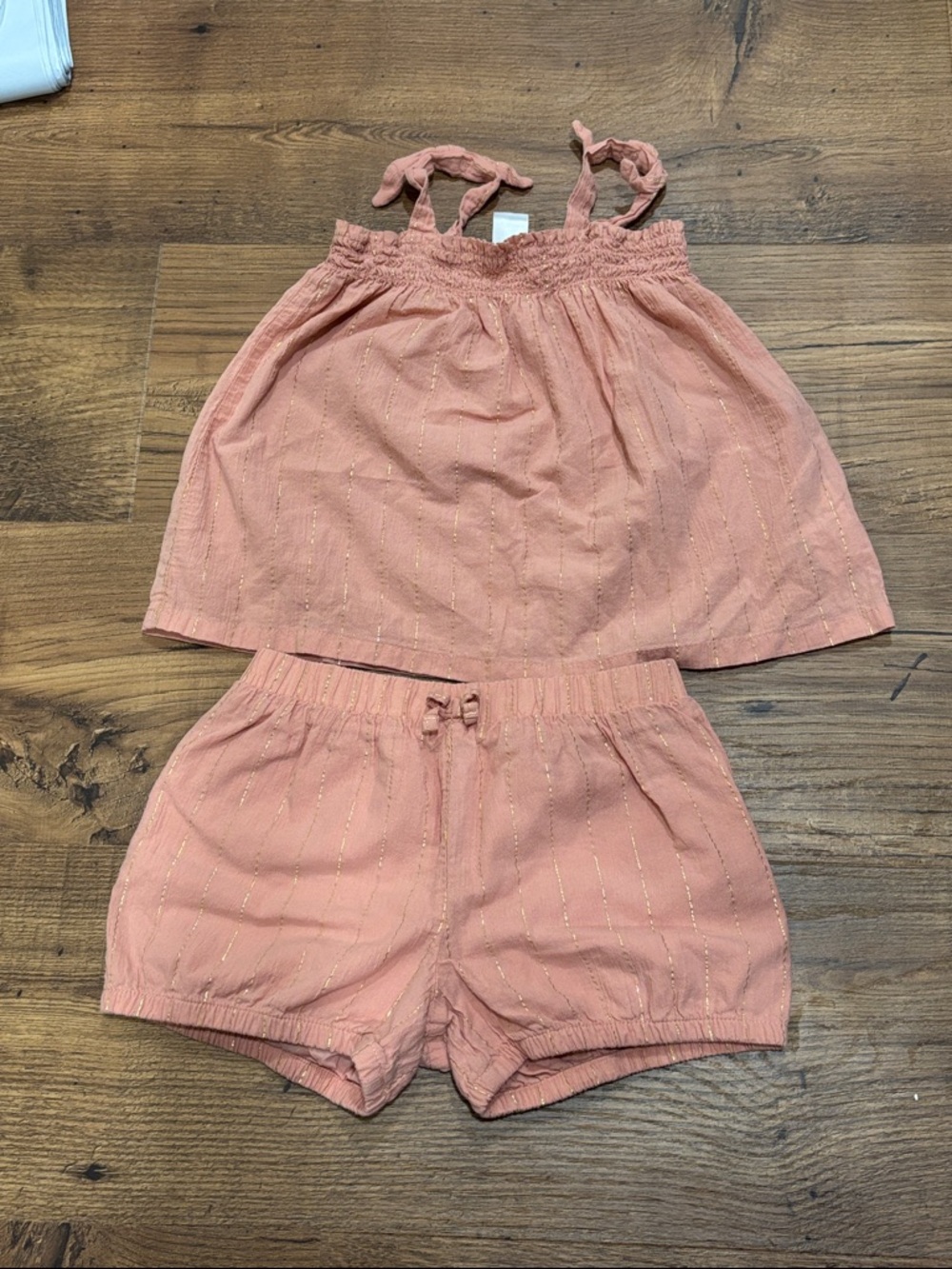 Carter’s Toddler Girls Two-Piece Peach Tank & Shorts Set w/ Gold Stripes